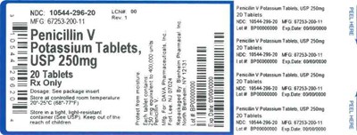 Label 250mg 20ct (Label Penicillin V Potassium Tabs 250mg Bpi(10544 296 20) Dava(67253 200 11) Rev1)
